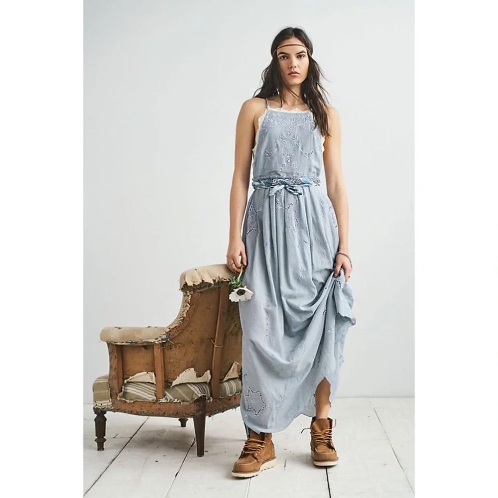 Free People Rosalia Embroidered Apron Maxi Dress